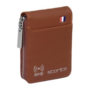 Storite RFID PU Leather Card Holder Wallet, Light Brown, 11.5×1.75x8cm