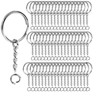 Teenitor Metal Split Keychain Ring Parts – 60 Key Chains 25mm with 26mm chains and 60pcs Open Jump Ring for Craft Key Ring