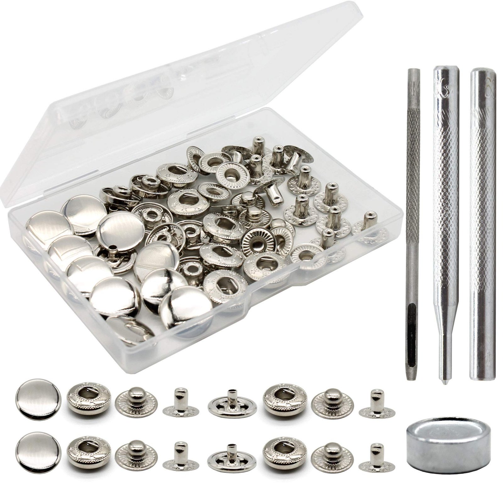15mm Metal Snap Button Fasteners Kit with Tools (Silver)