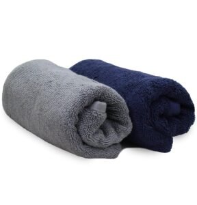 HEELIUM Bamboo Hand Towel | Ultra Absorbent & Anti-Bacterial | 3X Softer Than Cotton Towels | 65 X 40 cm – 600 GSM | Pack of 2 – Blue, Grey