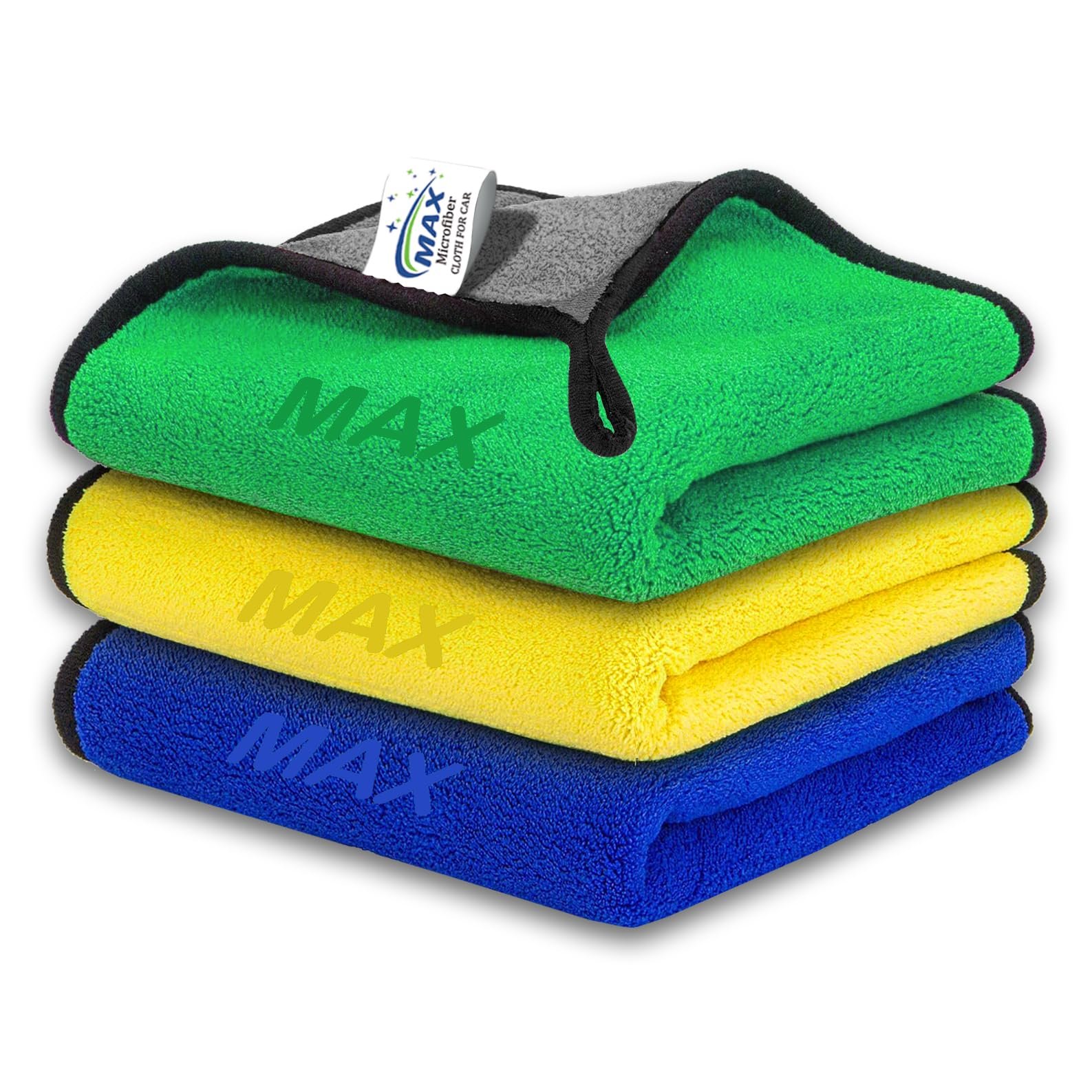 MAX Microfiber Cloth for Car Cleaning (3 Pcs) – Ultra Soft, Thick Plush, Double Sided Microfiber Towel for Car Cleaning, Washing, Detailing, 800 GSM, 30 x 40 cm, Multicolour