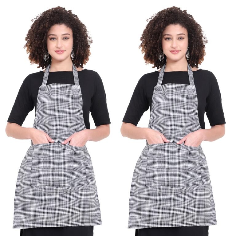 GLUN® Kitchen Cooking Aprons, Small White Checkered Design Pack of 2, Adjustable Neck Strap Chef Apron with 2 Pockets for Men & Women