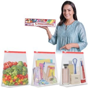 Shalimar Zip ‘N’ Slider Bags | Large (30.5 cm X 35.5 cm) | Pack of 30 Bags | Ziplock/Multi-Purpose Storage Bag | Reusable & Reclosable with Slider Lock | Color – Natural