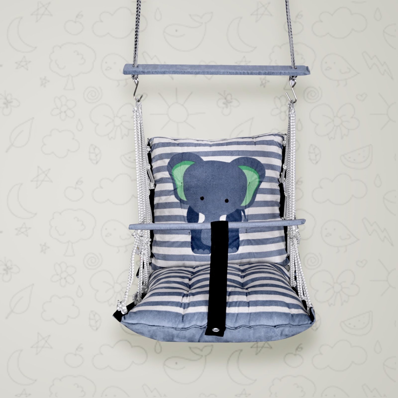 Cotton Swing Chair for Kids Baby’s Children Folding and Washable1-6 Years with Safety Belt/Home,Garden Jhula for Babies|Swing for Kids | Seat and Back Side 16×16 inch