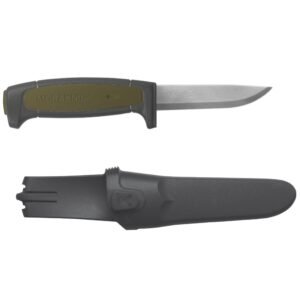 Morakniv Craftline Basic 511 High Carbon Steel Blade Utility Knife & Combi-Sheath, 3.6″, Black/Military Green