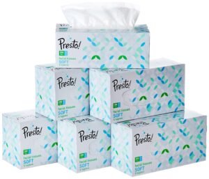 Amazon Brand – Presto! 2 Ply Facial Tissue Box | 1200 Pulls | 200 Pulls X 6 Cartons | Soft And Highly Absorbent | 100% Natural Virgin Cellulose Fiber