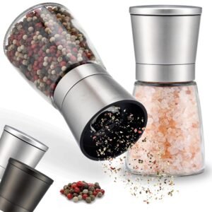 Spice Mill Set of 2 with Adjustable Ceramic Grinder – Stainless Steel Pepper Mill, Salt Mill