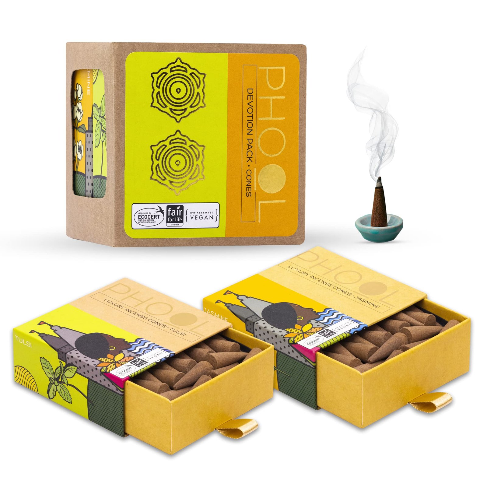 Phool Devotion Luxury Incense Cones | Tulsi & Jasmine Fragrance |