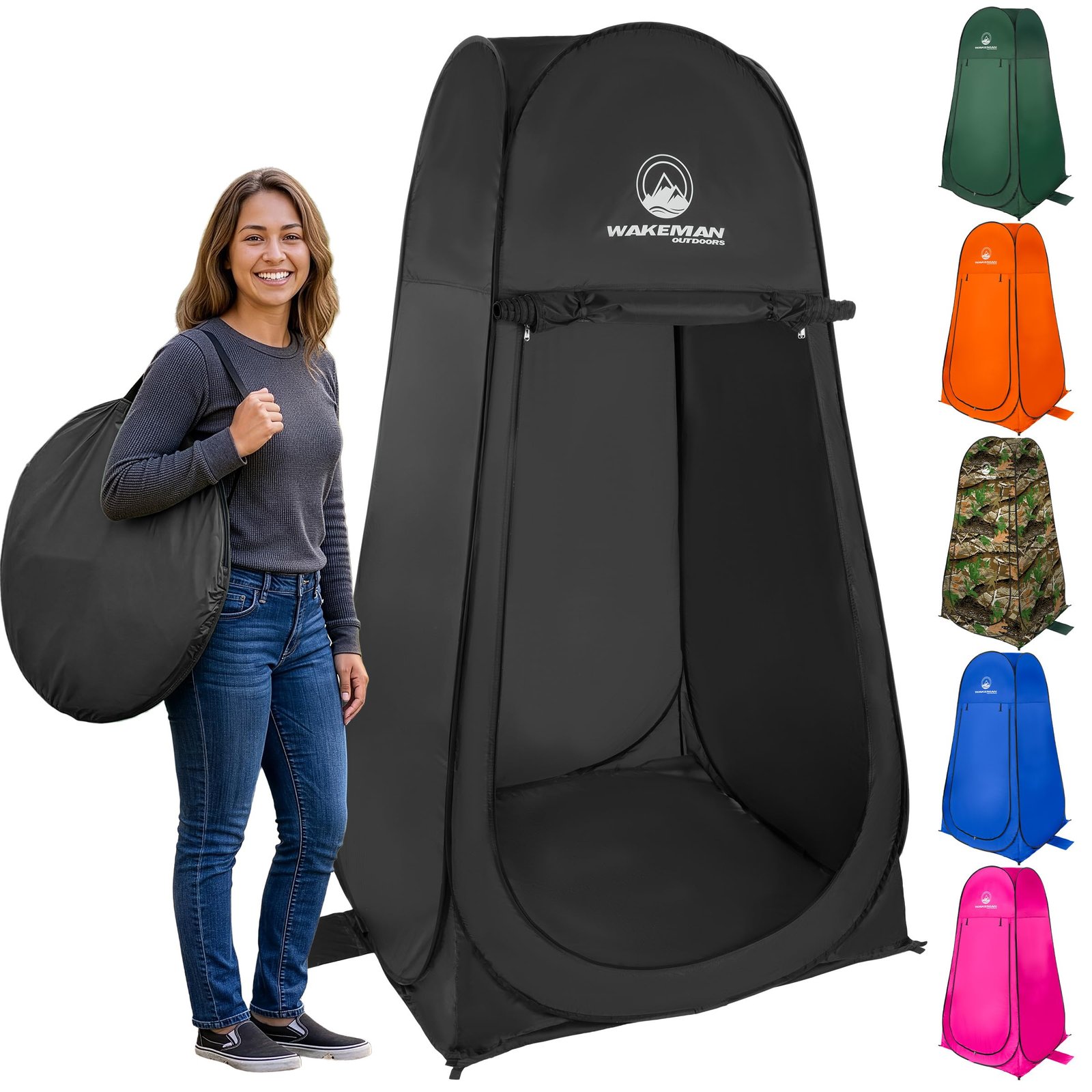 Pop Up Pod – Privacy Shower Tent, Dressing Room, or Portable Toilet Stall with Carry Bag for Camping, Beach, or Tailgate by Wakeman Outdoors (Black)