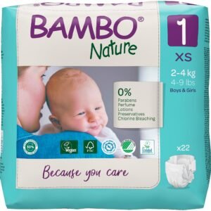Bambo Nature Premium Baby Tape Diapers for New Born Baby XS Size (2-4 Kgs) – Super Absorbent, Breathable, Extra Soft, Dermatologically Tested, Hypoallergenic Nappies With A Wetness Indicator, 22 Count