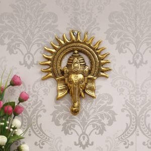 eCraftIndia Golden Metal Sun Decorative Ganesha Wall Hanging | Lord Ganesha Statue Wall Art- Decorative Showpiece for Wall Decor | Diwali Decoration Items for Home Decor- Gift for Diwali Housewarming