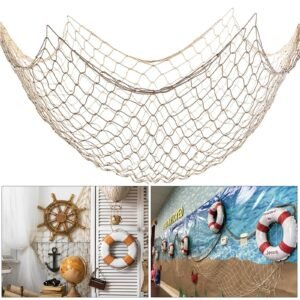 Fish Net Decorations for Party, 2mm Natural Cotton Hawaiian Party Fish Net Decorative, Nautical Themed Cotton Fishnet Room Under The Sea Ocean Beach Party Decor (1)