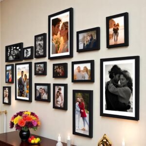Art Street Shooting Star Wall Photo Frames for living Room, Set of 16 Photo frames (Black)