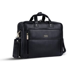 HAMMONDS FLYCATCHER Genuine Leather Office Bag for Men, 15.6″ Leather Laptop Bag for Men for Office, Travel, Daily Use, Adjustable Strap & Multi Compartments – 1 Year Warranty – Black_Napa