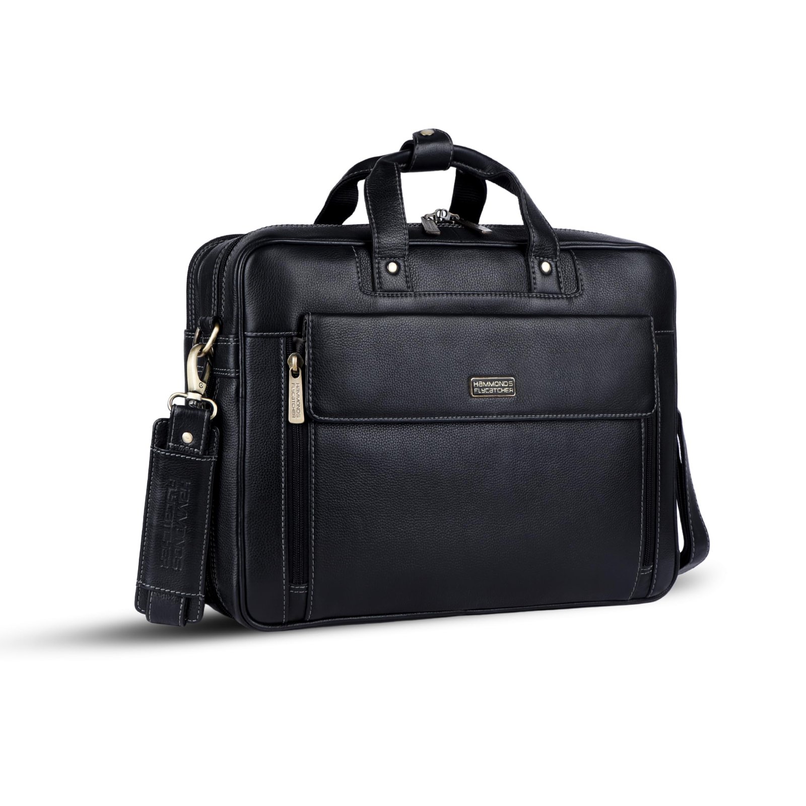 HAMMONDS FLYCATCHER Genuine Leather Office Bag for Men, 15.6″ Leather Laptop Bag for Men for Office, Travel, Daily Use, Adjustable Strap & Multi Compartments – 1 Year Warranty – Black_Napa