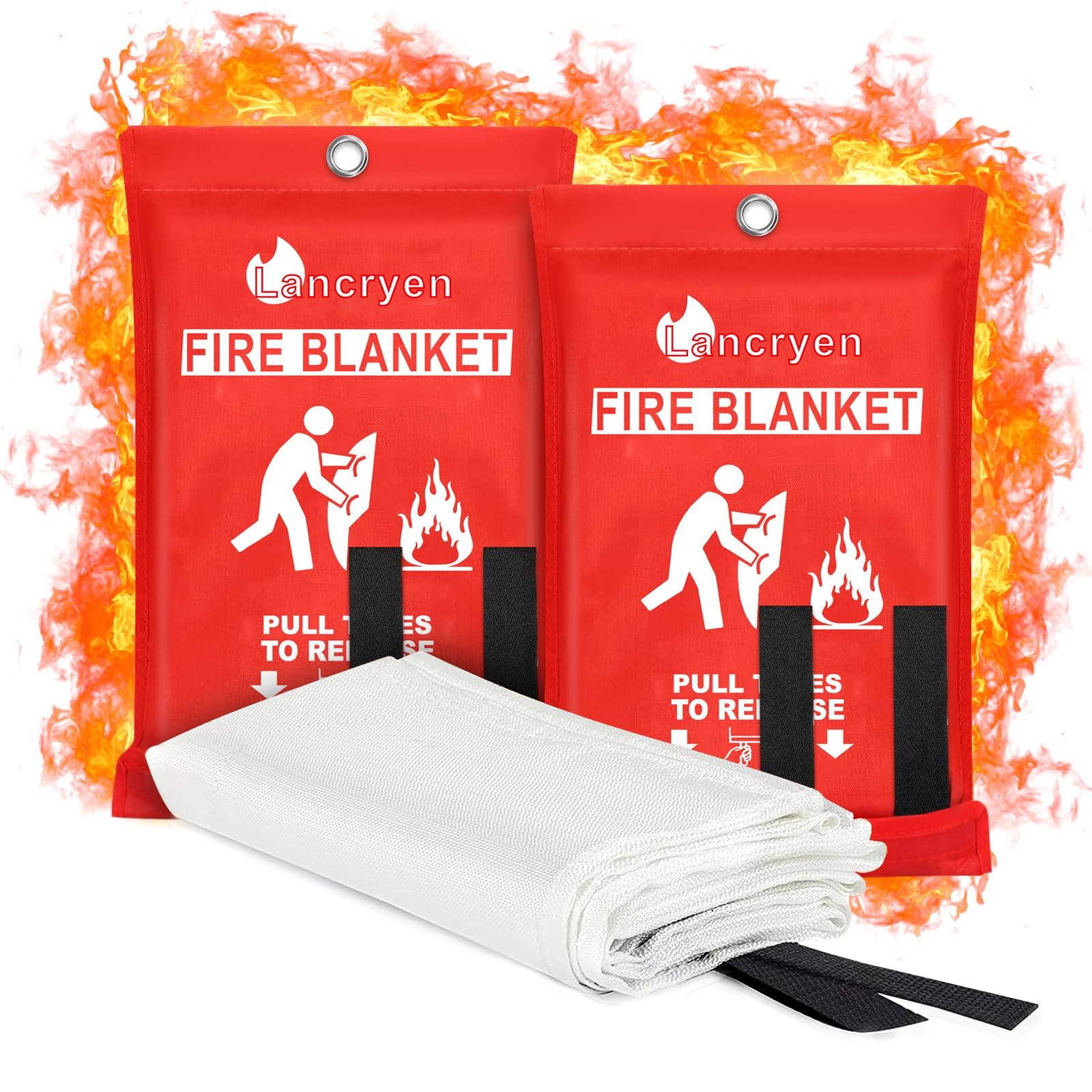 2024 Emergency Fire Blanket, 2 Pack Extinguisher, Flame Retardant Suppression Blanket for Home, Kitchen, School, Grill, Car, Office, Warehouse (40″ x 40″)