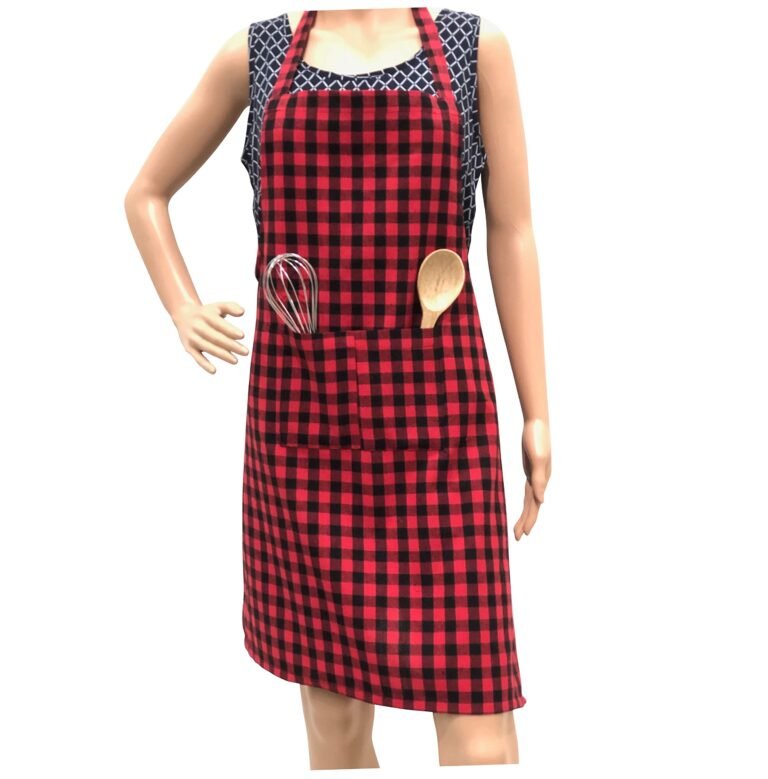 Pixel Home Cotton Apron 100% Cotton Check Kitchen Apron with Front Center Pocket Best Design Apron