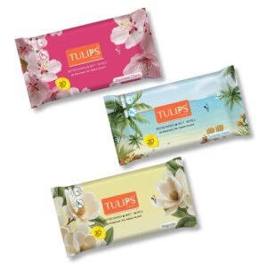 Tulips Refreshing/Facial Wet Wipes/Makeup Remover Wipes/Face Cleansing Wipes With 3 Different Fragrances- Pack of 3 (20 Wipes Each) (Japanese Cherry/Magnolia & Summer Fresh