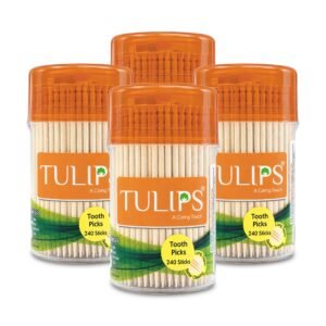 Tulips Wooden Toothpicks 240 Sticks in a Reusable Jar (Pack of 4)