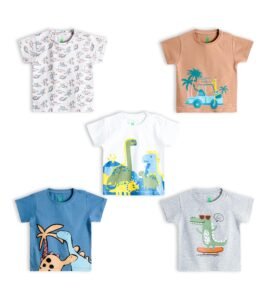 YUV Infant Baby Boys & Girls 100% Cotton Printed Multicolor Half Sleeve T Shirts – 0 to 24 Months Babies, Pack of 5
