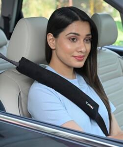 FOVERA Car Seat Belt Shoulder Cushions (Pack of 2) Car Safety Belt Soft Pad Cover for Comfortable Driving, Universal Fit for All Cars and Backpack (Black Color, 12 Inch Length)