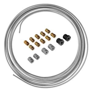 4LIFETIMELINES Galvanized Steel Brake Line, Fuel, Transmission Line Tubing Coil and Fitting Kit – 3/16 Inch, 25 Feet