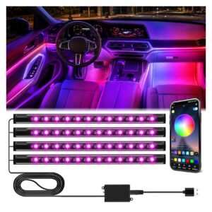 Winzwon Car Led Lights Interior 4 Pcs 48 Led Strip Light for Car with USB Port APP Control for iPhone Android Smart Phone Infinite DIY Colors Music Microphone Control