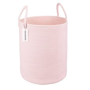 XUANGUO Cotton Rope Laundry Basket Hamper for Girls Kids Baby Nursery Pink