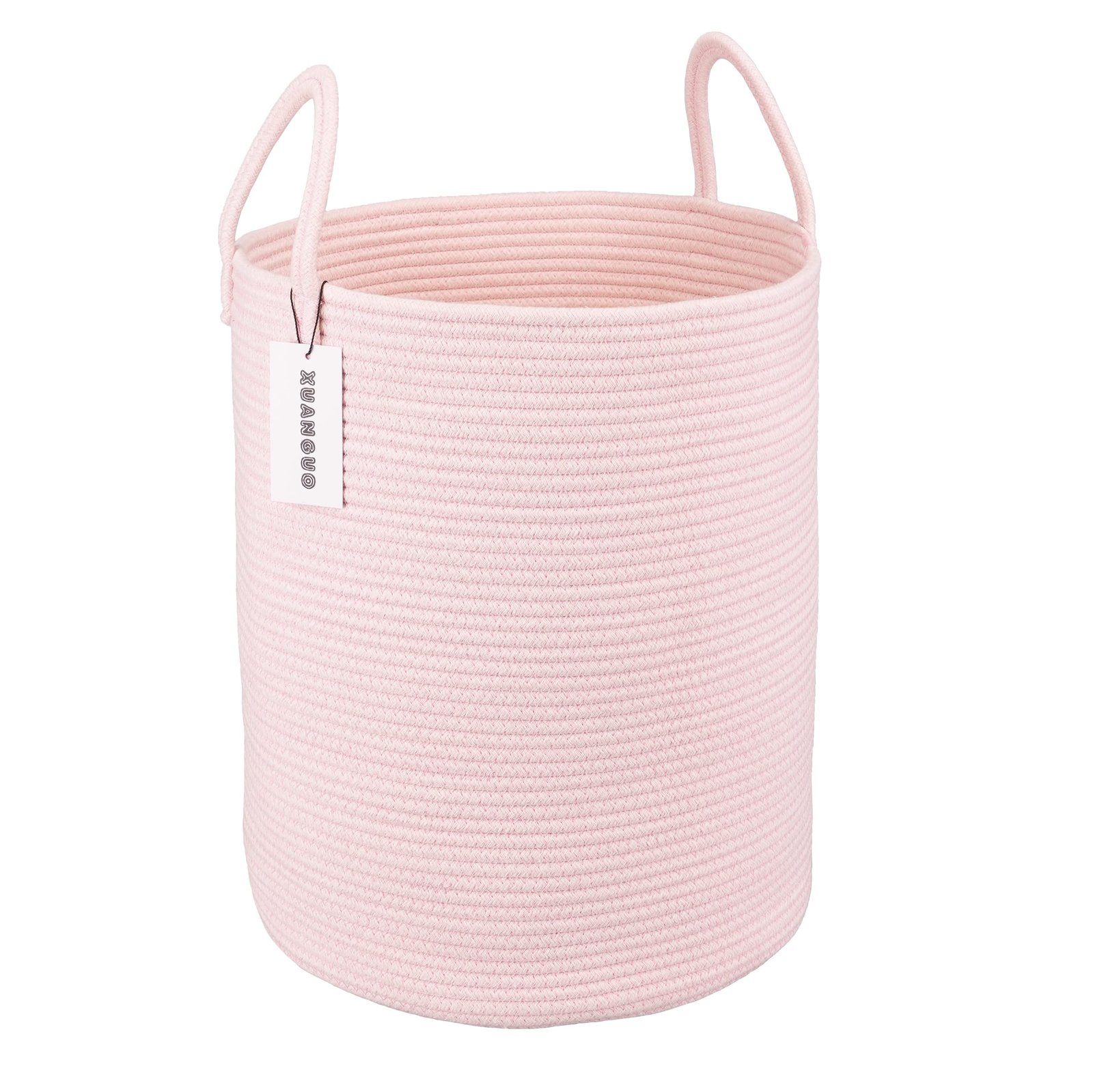XUANGUO Cotton Rope Laundry Basket Hamper for Girls Kids Baby Nursery Pink