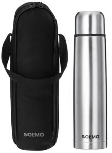 Amazon Brand – Solimo Stainless Steel Insulated 24 Hours Hot or Cold Bottle Flask with Flip Lid and Cover, 1000ml, Silver