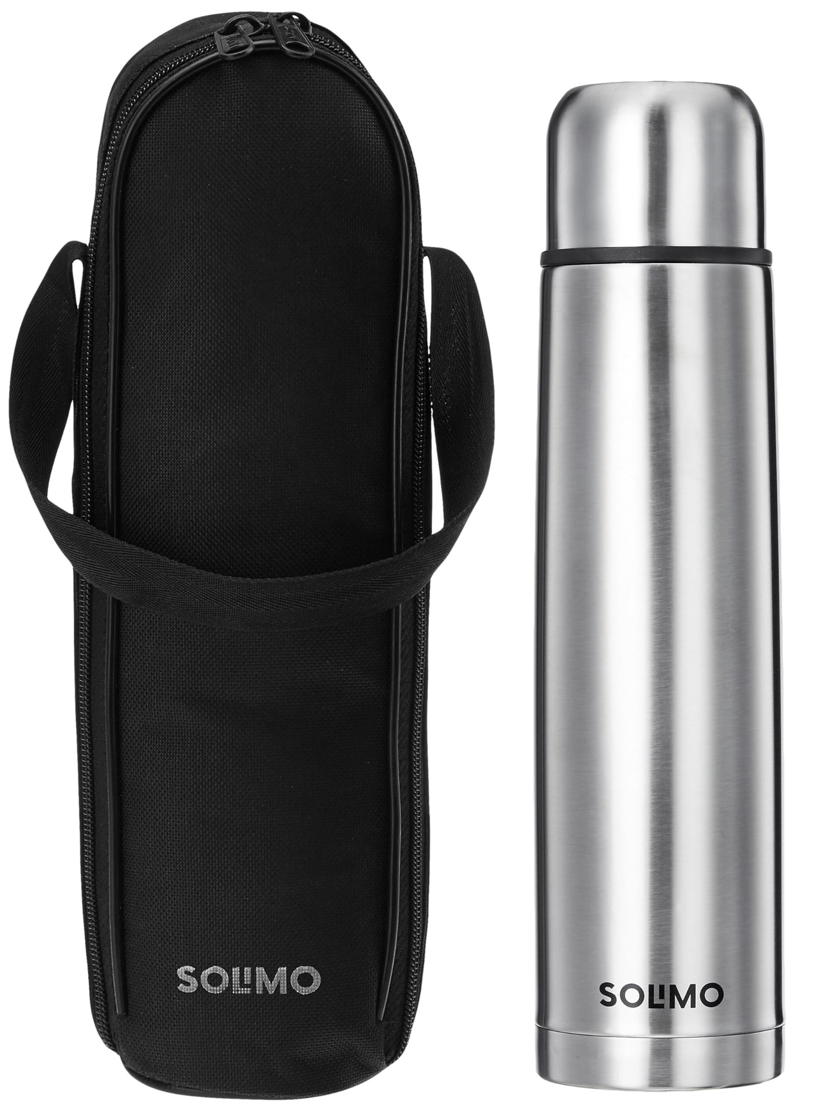 Amazon Brand – Solimo Stainless Steel Insulated 24 Hours Hot or Cold Bottle Flask with Flip Lid and Cover, 1000ml, Silver