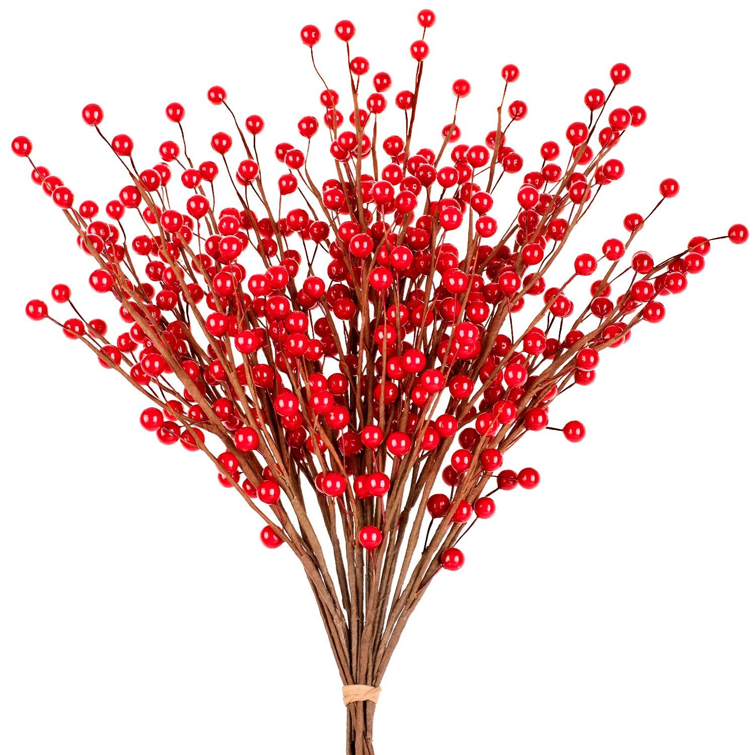 Whaline 12 Pack Red Berry Twig Stem, Artificial Burgundy Berry Picks for Christmas Tree Decorations, Crafts, Wedding, Holiday Home Decor