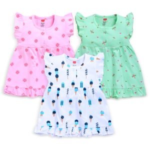 LuvLap Baby Girl 100% Cotton Sleevless Girls Knee-Length Frock Pack of 3
