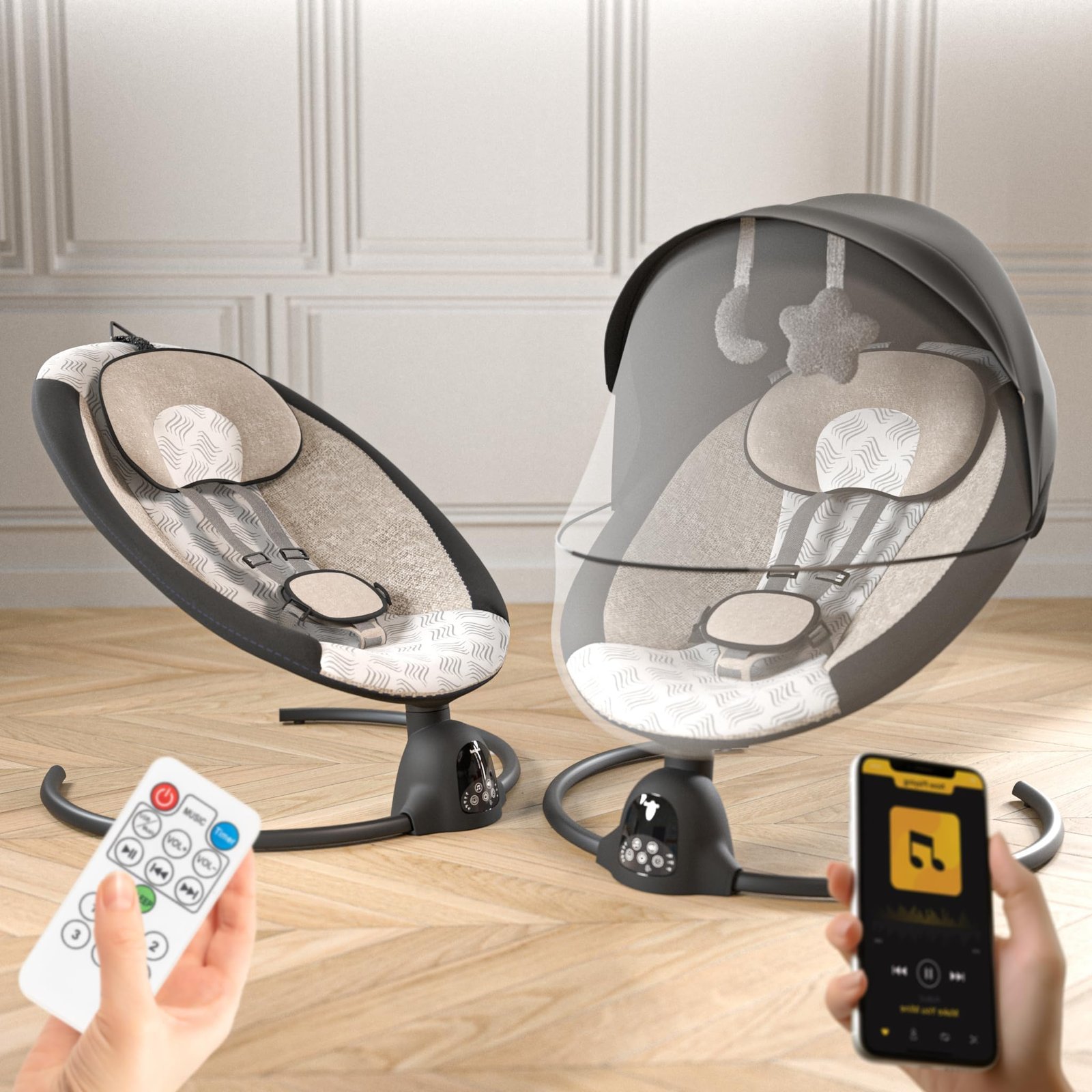 BAYBEE Electric Baby Swing Cradle for New Born Baby | Rocker for Babies with Adjustable Speed & Safety Belt | Automatic Swing Cradle with Mosquito Net, Music & Toys for Infant Boys Girls (Black)