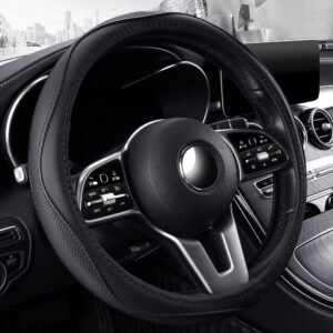 Microfiber Leather 15″ Universal Fit Car Steering Wheel Cover, Elastic Breathable and Odorless, Black