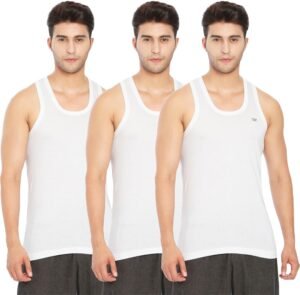 Lux Cozi 100% Cotton Men Sleeveless Round Neck Vest – Modern White Baniyan for Men, Pack of 3