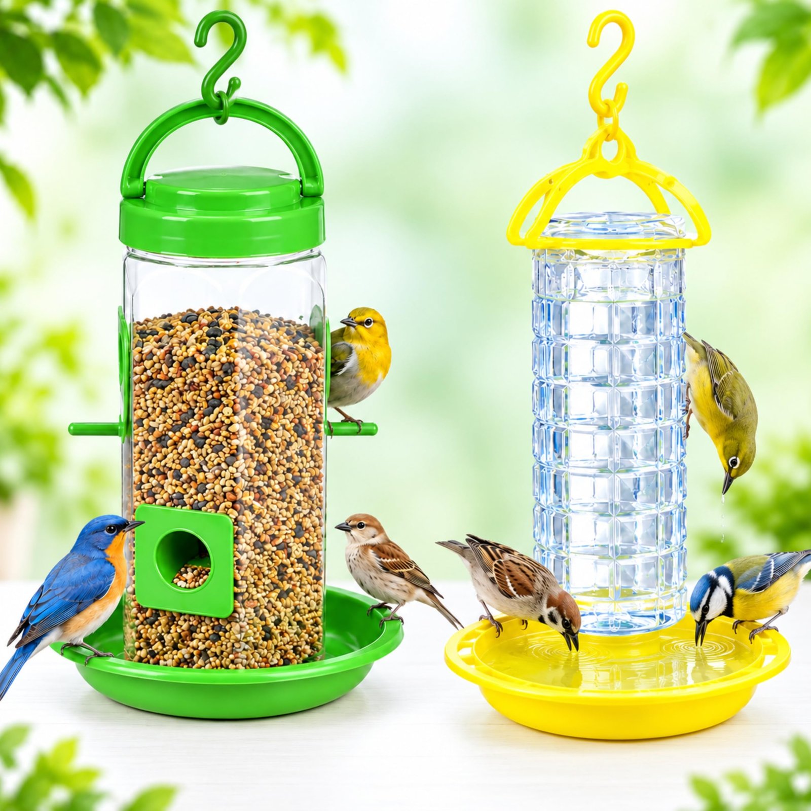 FORREVER Bird Feeder – Hanging Bird Feeder for Balcony, Garden & Outdoor Use (Water & Food Feeder Combo)