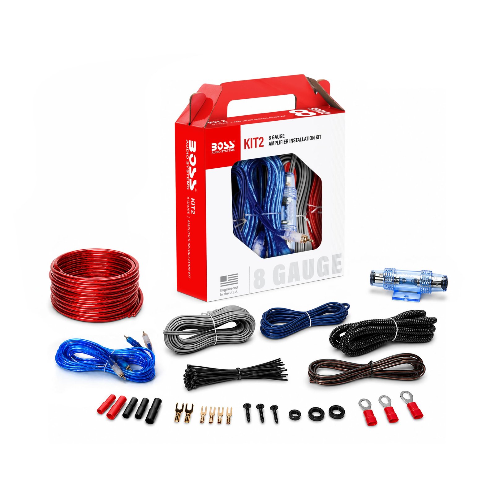 BOSS AUDIO RCA KIT2 8 Gauge Installation Wiring Kit For Amplifier, Multicolor