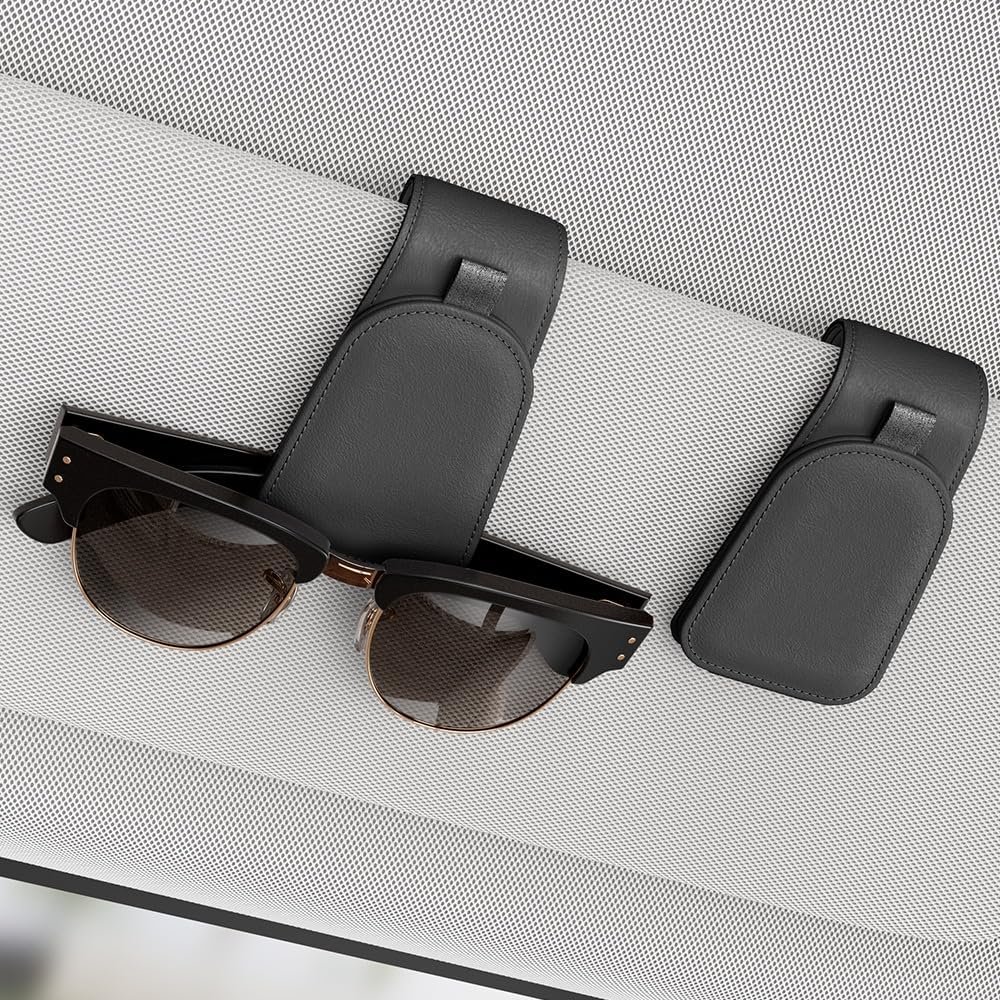 Sotfamily Sunglass Holder for Car Visor, Suede Cloth Magnetic Sunglass Organizer for Car Accessories, 2 Packs, Black (Black)