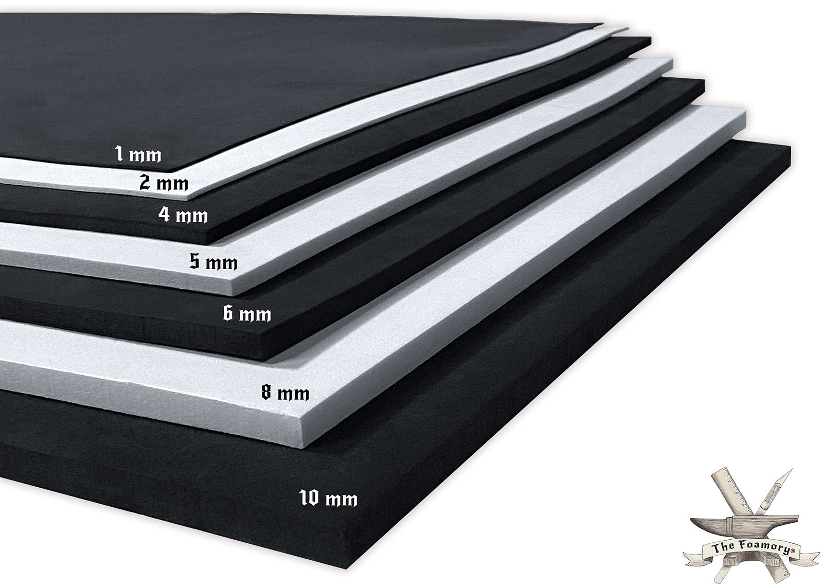 EVA Foam Cosplay – 2mm (1mm to 10mm) – Black or White – 14″ x 39″ Sheet – Ultra High Density Craft Foam 85 kg/m3 – by The Foamory