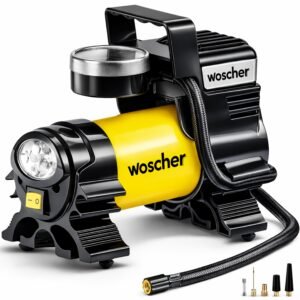 Woscher 100% Copper Motor Tyre Inflator for Car Air Pump for Car Tyres| 12V DC Superfast Inflation 150 psi | Strong Metal Body with Emergency LED Light,Heavy Duty Zipper Bag | 1 Yrs Warranty (678)