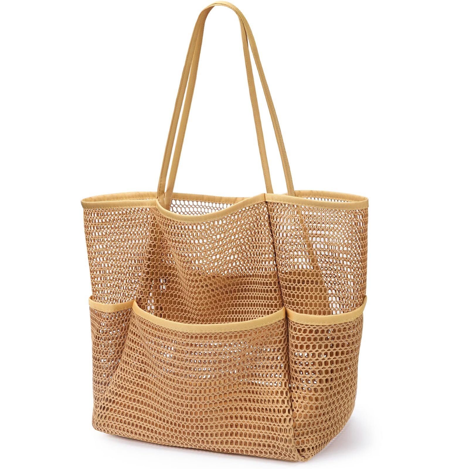 KPX Beach Bag with Mini Pocket, Beach Tote Bags for Women Large Foldable Mesh Swimming Pool Travel Bags – Sandproof