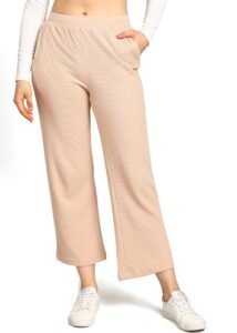 Alan Jones Clothing Women’s Straight Fit Mid Rise Solid Stretch Waffle Straight Pants