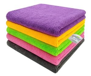 SOFTSPUN Microfiber Cloth (5 pcs – 40 x 60 cms – 340 GSM) Multi-Color, Super Soft Absorbent Cleaning Towels Cleans & Polishes Everything in Your Home.