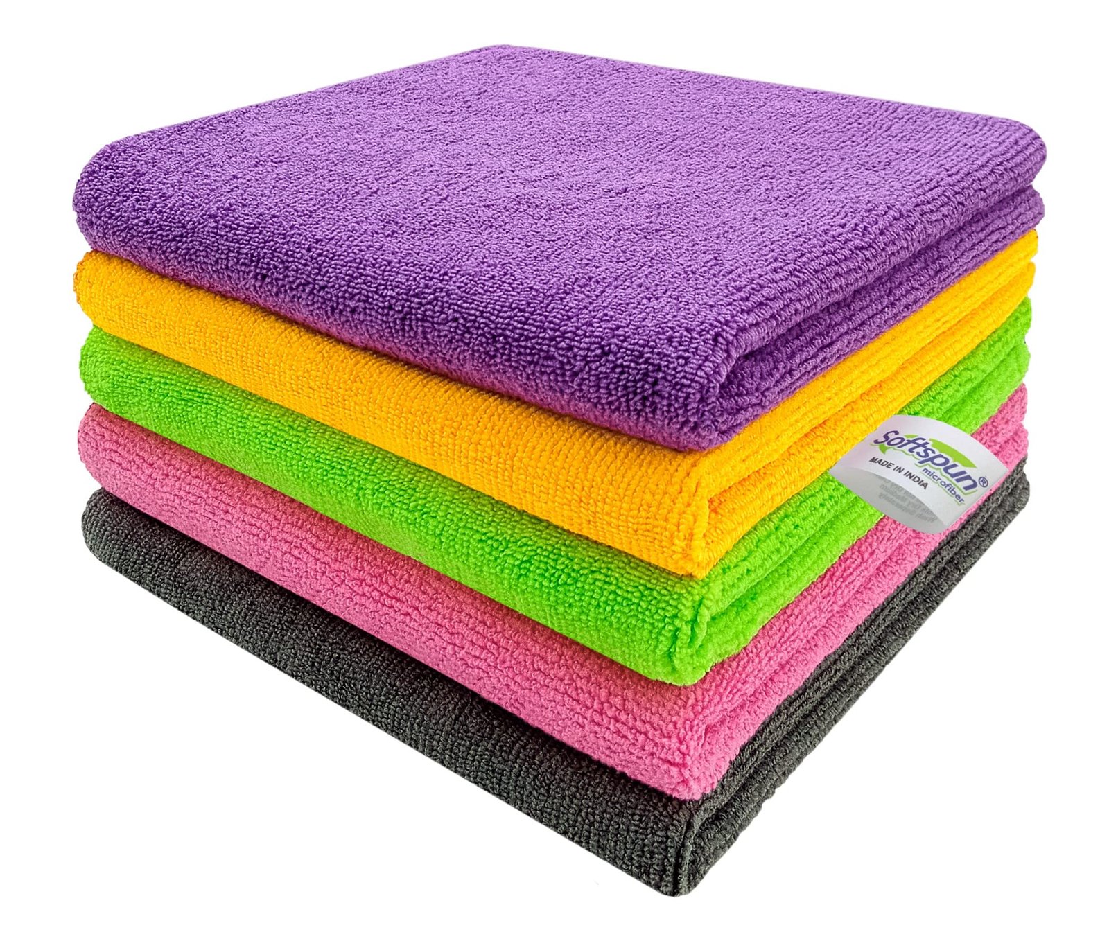 SOFTSPUN Microfiber Cloth (5 pcs – 40 x 60 cms – 340 GSM) Multi-Color, Super Soft Absorbent Cleaning Towels Cleans & Polishes Everything in Your Home.
