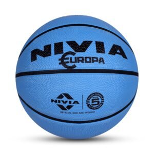 NIVIA Europa Basketball, As per Basic Standard, 8 Panels, Molded Durable Rubber Cover with Pebbled Texture, Butyl Threadwounded Bladder, to Play on All Indoor & Outdoor Surfaces (Size – 5, Assorted)
