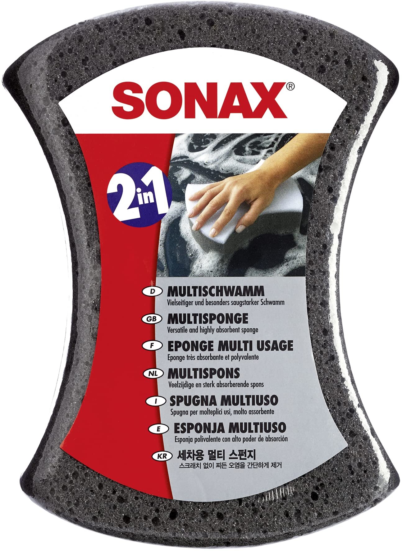 SONAX Multi Sponge 2-in-1 Car Wash Sponge | Premium Professional Detailing | High-Absorbent Washing Ergonomic Foam for Scratch-Free Paintwork, Glass, Trim & Stubborn Bug Removal | Art.No.428000