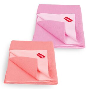 LuvLap Instadry Waterproof Baby Dry Sheet, Small Size 50×70 cm, Extra Absorbent Quick Dry Sheet for New Born,Toddler, Anti-Piling Fleece for Baby, Bed Protector, Pack of 2, Salmon Rose & Baby Pink