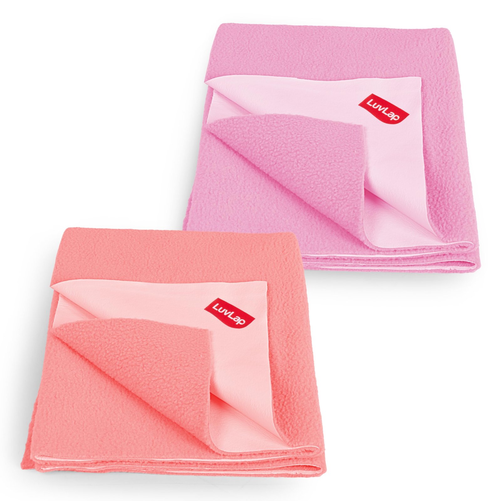 LuvLap Instadry Waterproof Baby Dry Sheet, Small Size 50×70 cm, Extra Absorbent Quick Dry Sheet for New Born,Toddler, Anti-Piling Fleece for Baby, Bed Protector, Pack of 2, Salmon Rose & Baby Pink