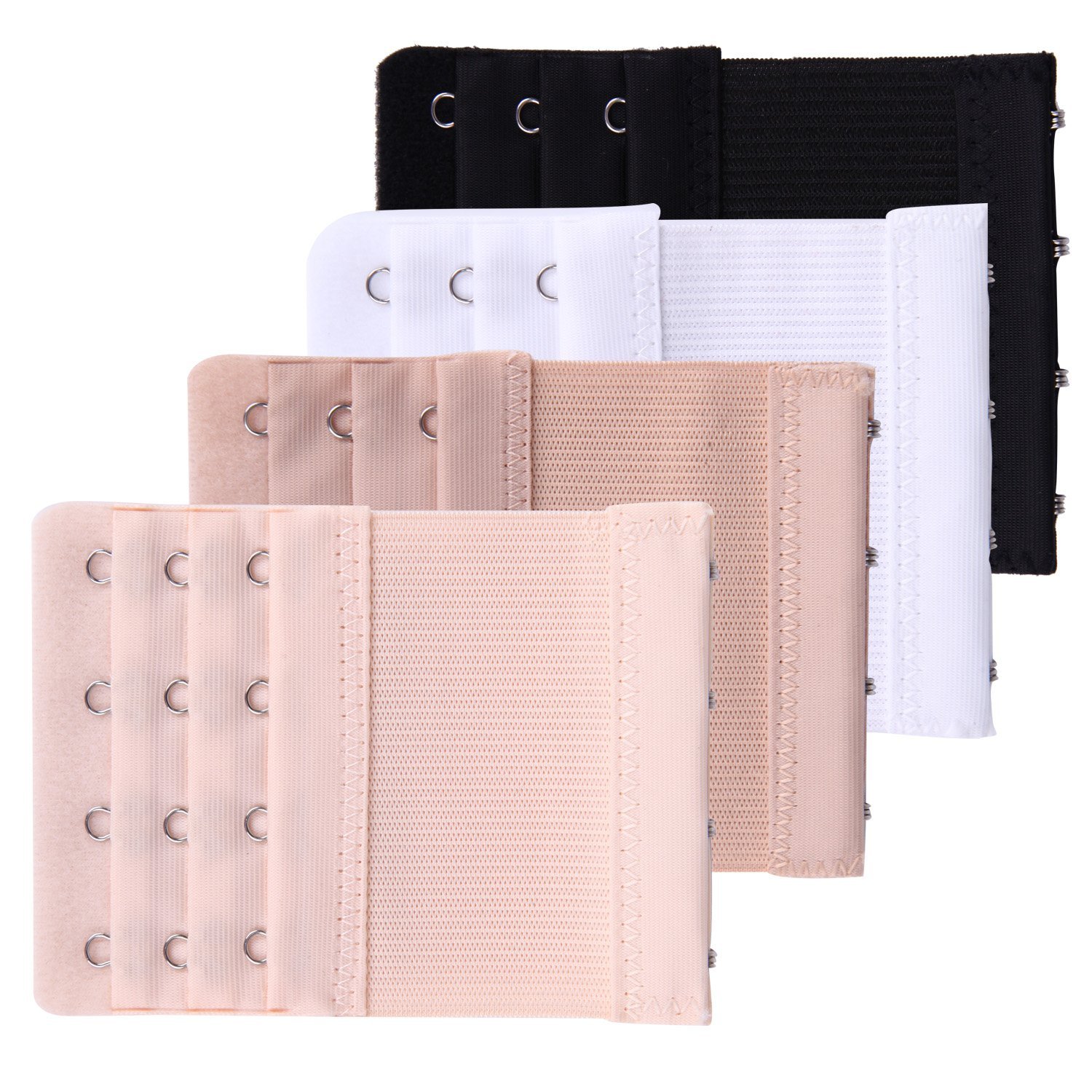 Senkary 4 Pieces Bra Extenders 4 Hooks 3 Rows Elastic Bra Strap Extension for Women
